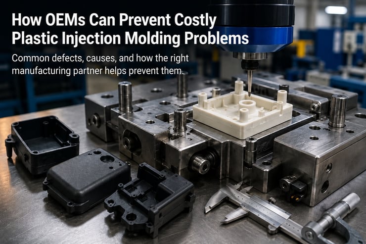 Injection molded plastic components being inspected for quality and dimensional accuracy